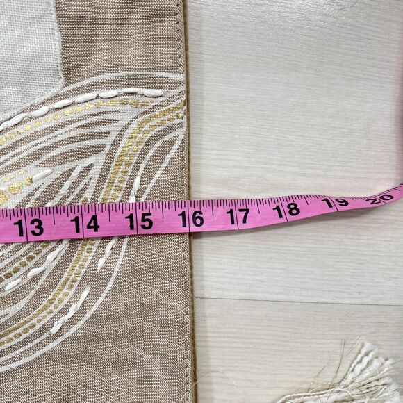 Fall Harvest Pumpkin Table Runner Long 16” X 88” Appliqué Embroidered Tan White - Picture 8 of 9
